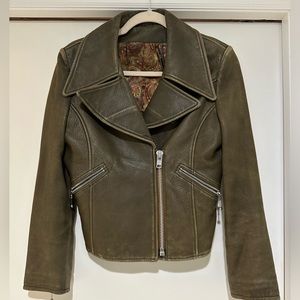 What goes around comes around green leather jacket with silver and silk